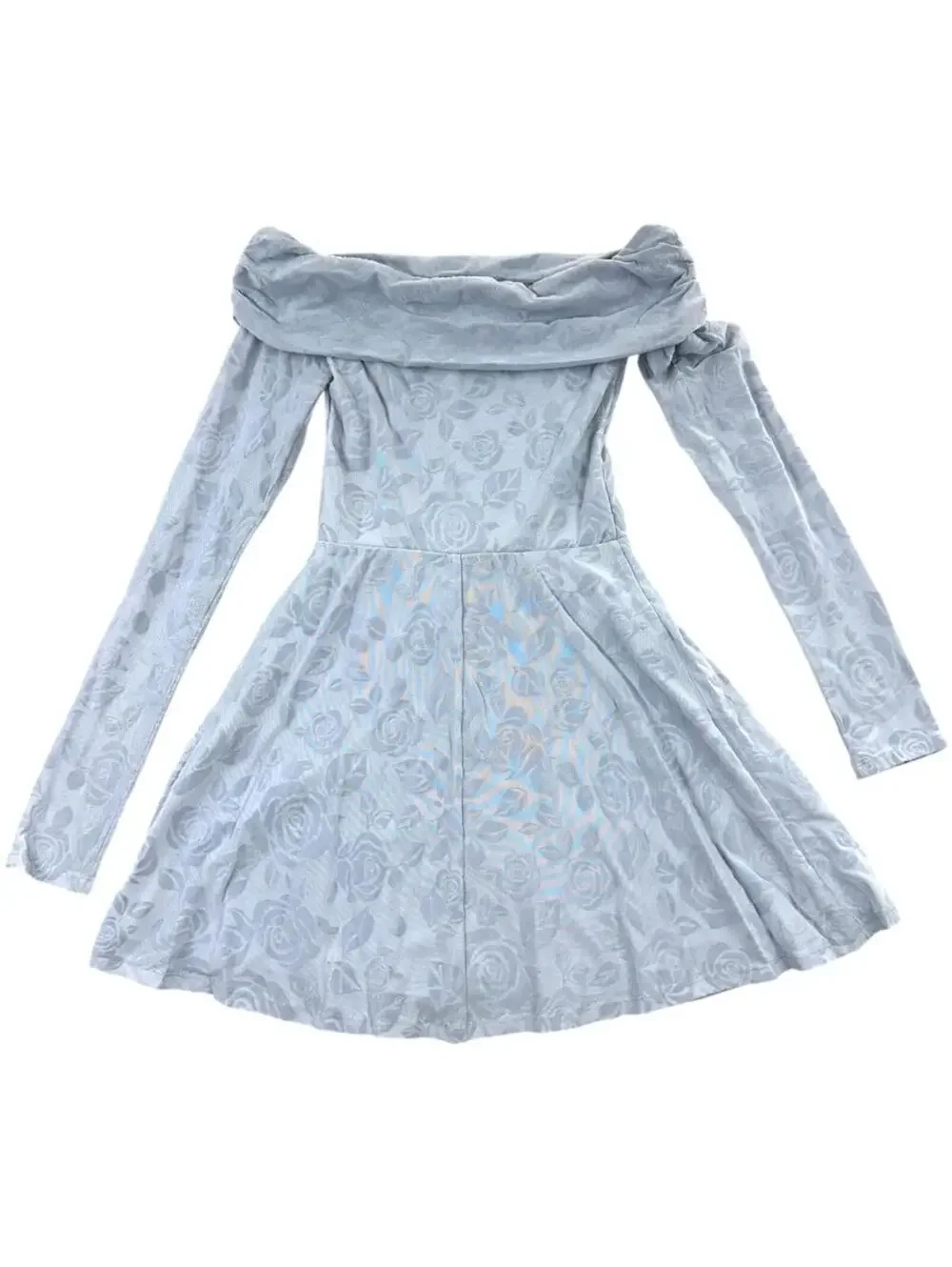 Wild Fable Blue Grey Velvet Rose Floral Off Shoulder Mini Dress